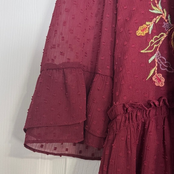 Zara Maroon dress size Small with embroidered floral pattern - Picture 10 of 12